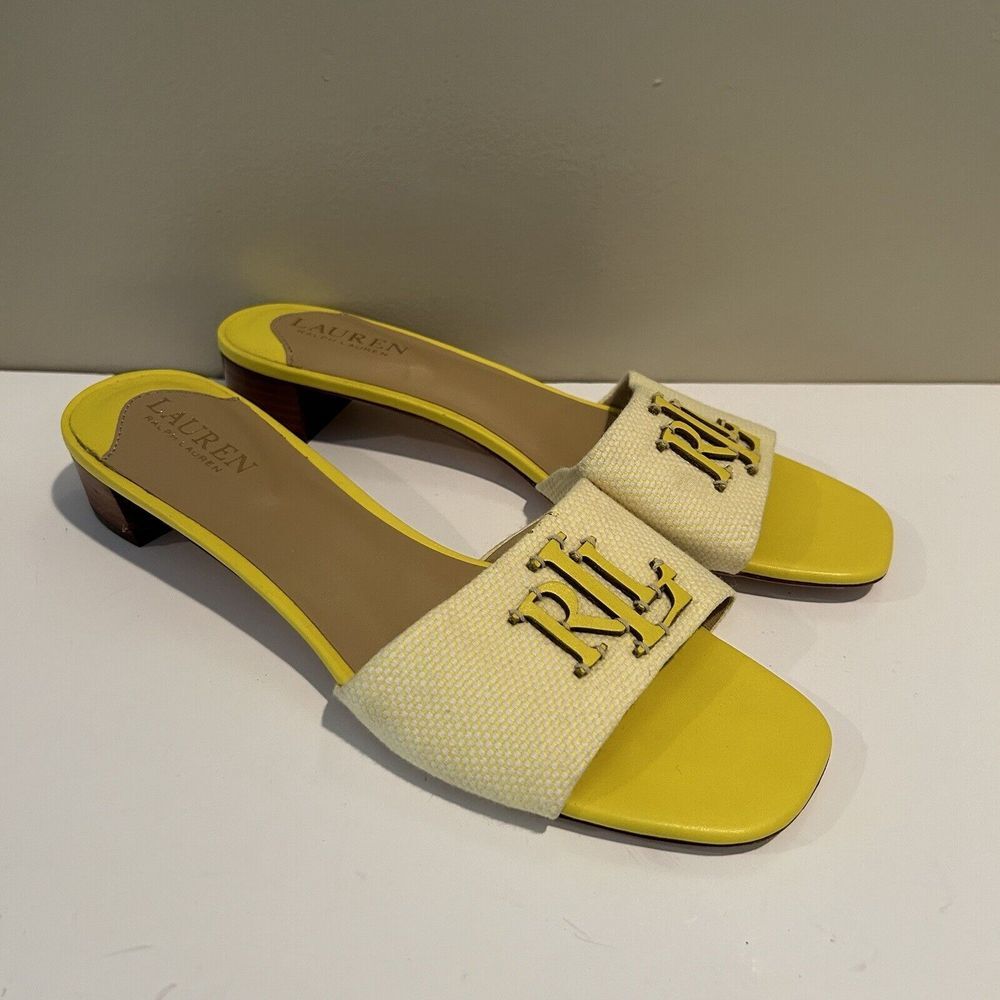 Ralph Lauren Women's 8.5 B Fay Canvas & Leather Sandal Yellow